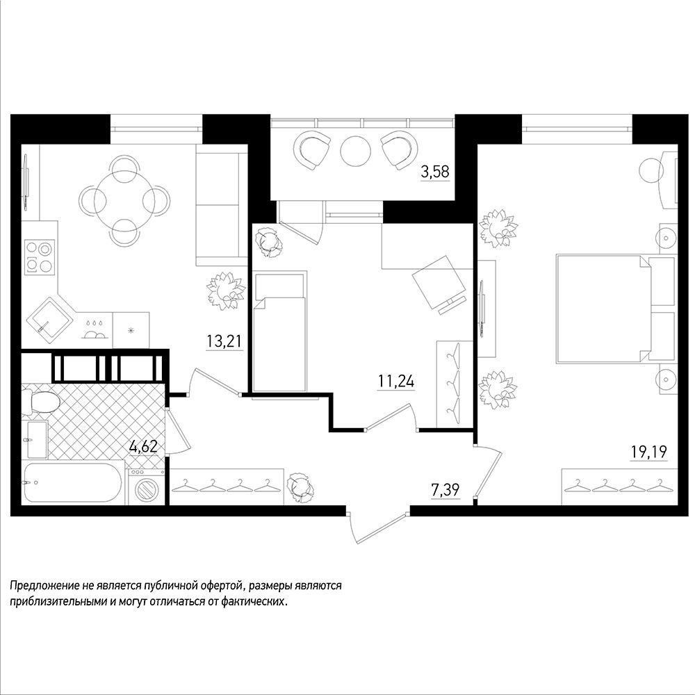 2-комнатная, 57 м² — ЖК ЖК Охта Хаус