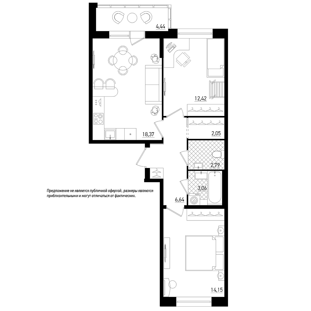 2-комнатная, 62 м² — ЖК ЖК Охта Хаус