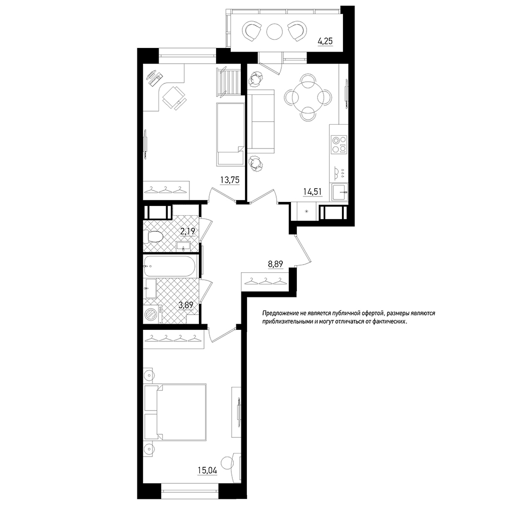 2-комнатная, 60 м² — ЖК ЖК Охта Хаус