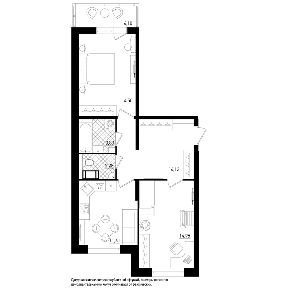 2-комнатная, 63 м² — ЖК ЖК Охта Хаус
