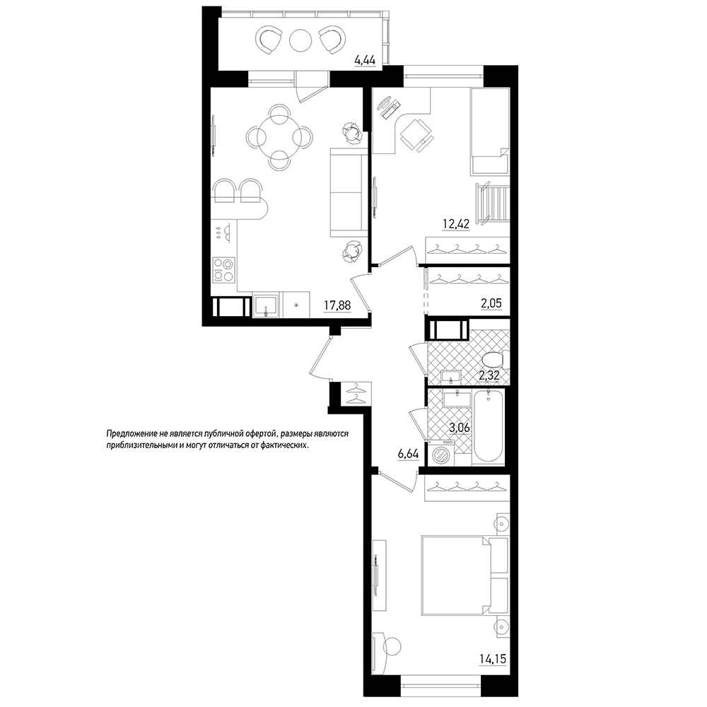 2-комнатная, 61 м² — ЖК ЖК Охта Хаус