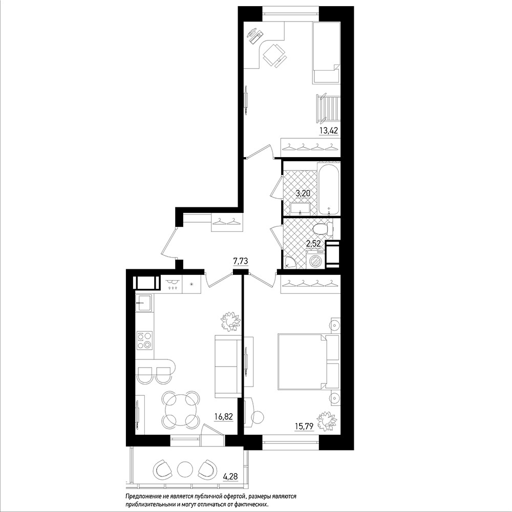 2-комнатная, 61 м² — ЖК ЖК Охта Хаус