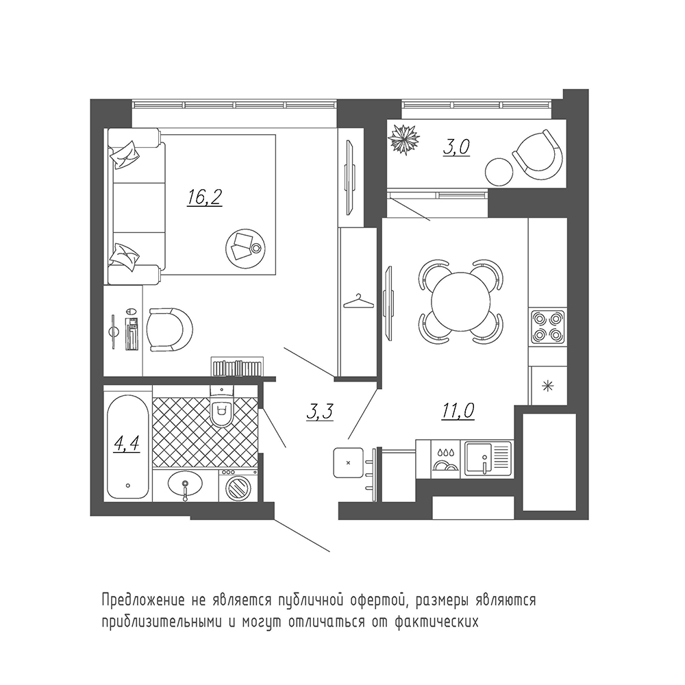 1-комнатная, 36 м² — ЖК ЖК Эталон на Неве