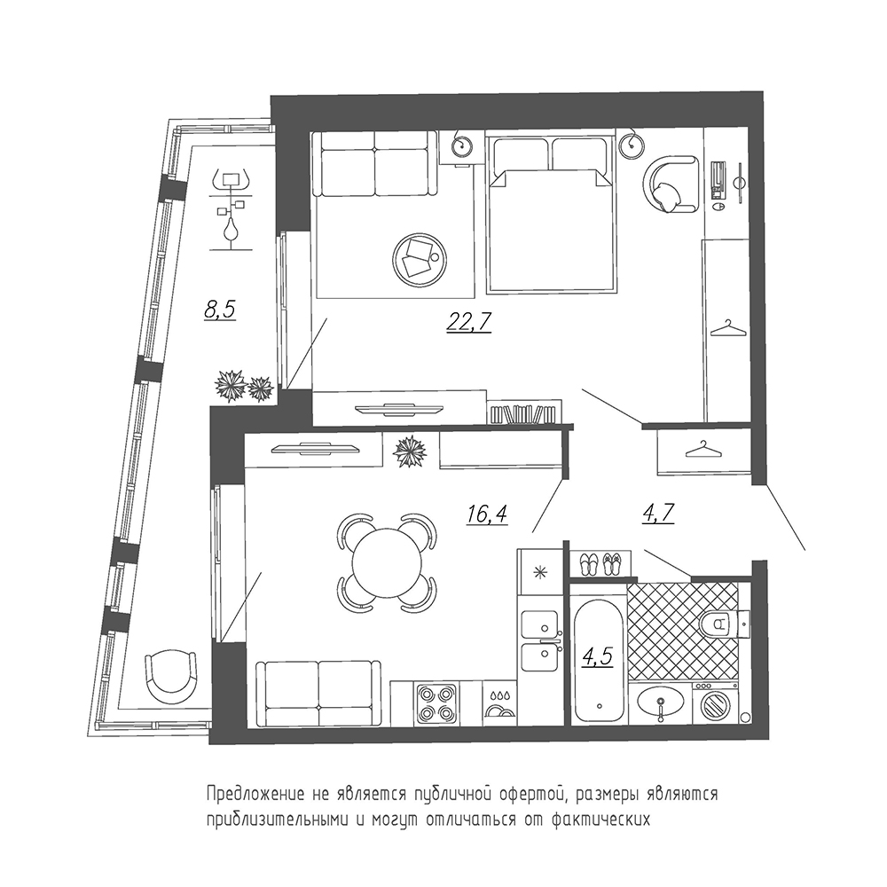 1-комнатная, 51 м² — ЖК ЖК Эталон на Неве