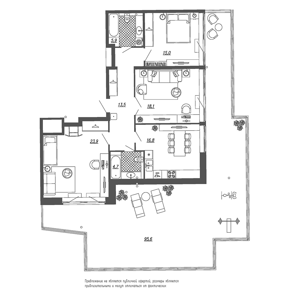 3-комнатная, 127 м² — ЖК ЖК Эталон на Неве