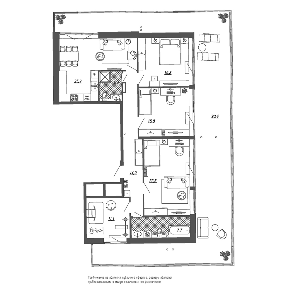4-комнатная, 143 м² — ЖК ЖК Эталон на Неве