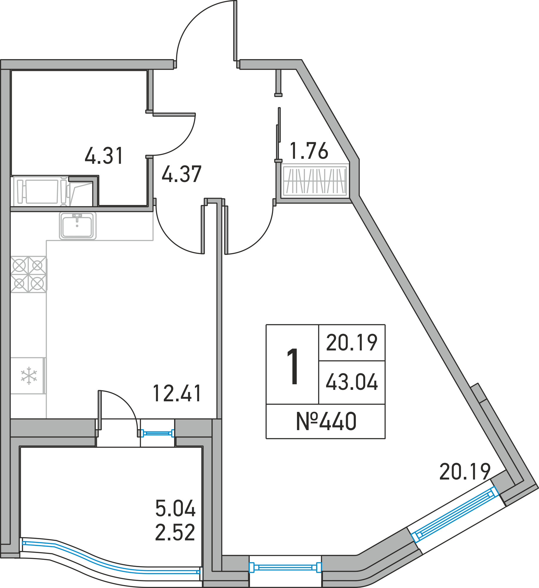 1-комнатная, 43 м² — ЖК ЖК Дом на Львовской