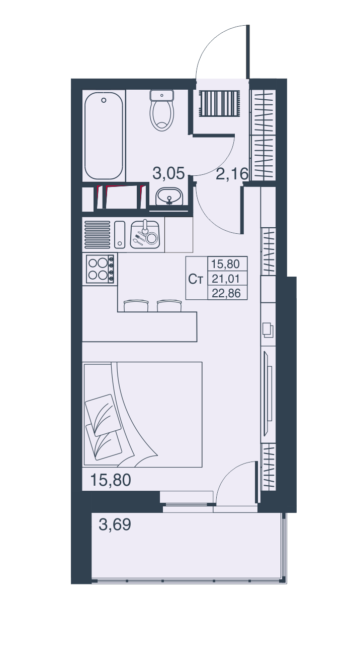 Студия, 21 м² — ЖК ЖК Мурино Парк