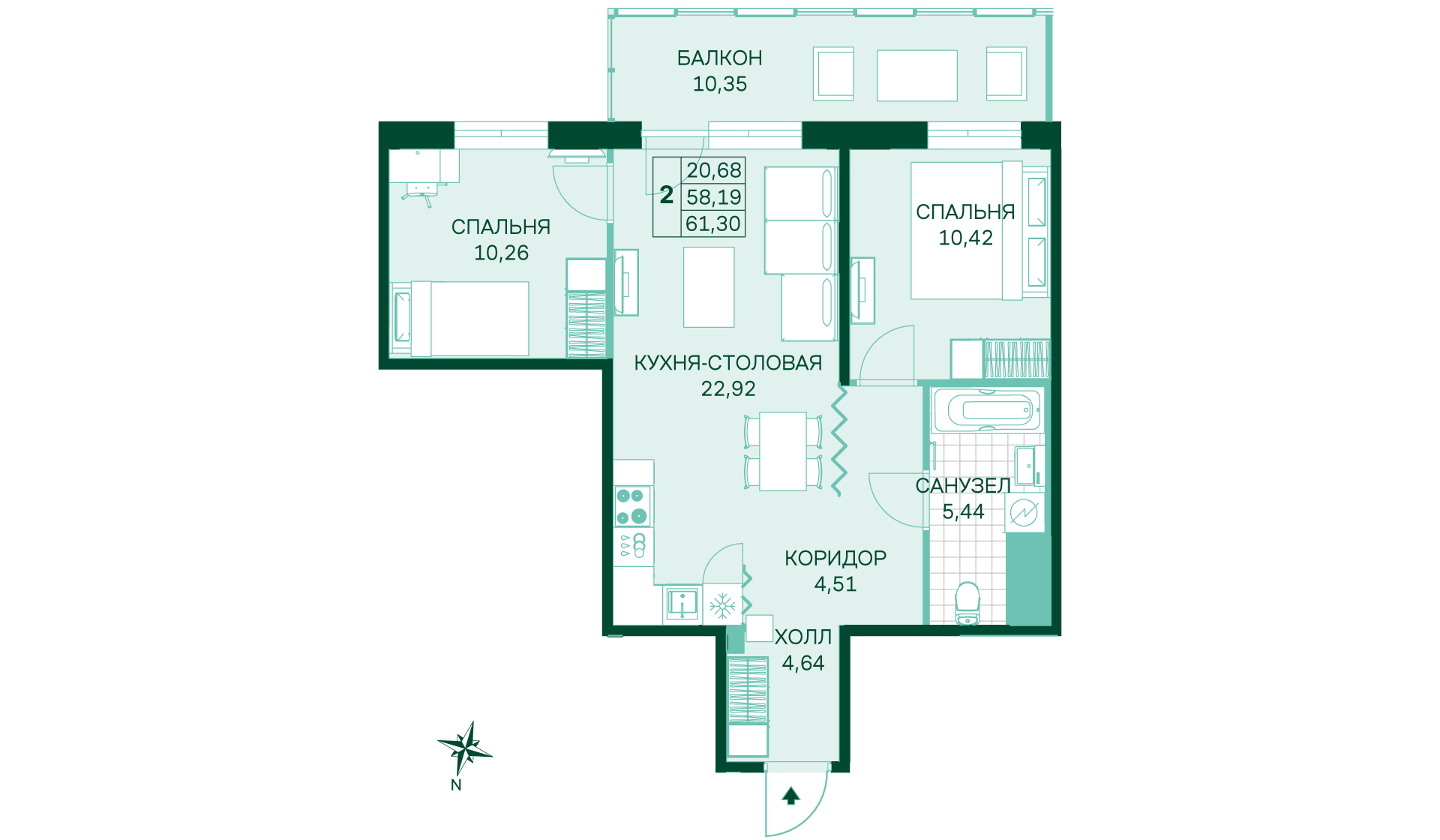 2-комнатная, 58 м² — ЖК ЖК Магнифика Резиденс (Magnifika Residence)