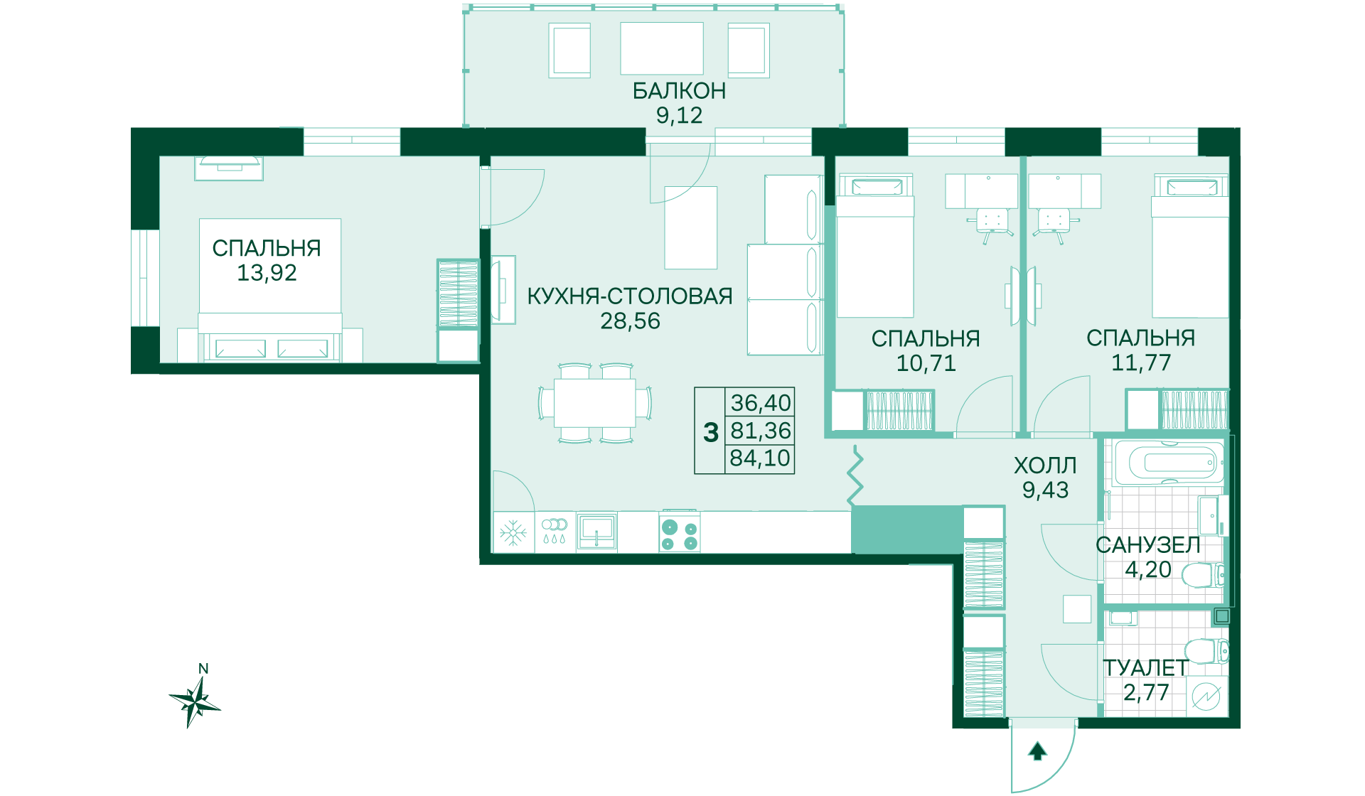 3-комнатная, 81 м² — ЖК ЖК Магнифика Резиденс (Magnifika Residence)