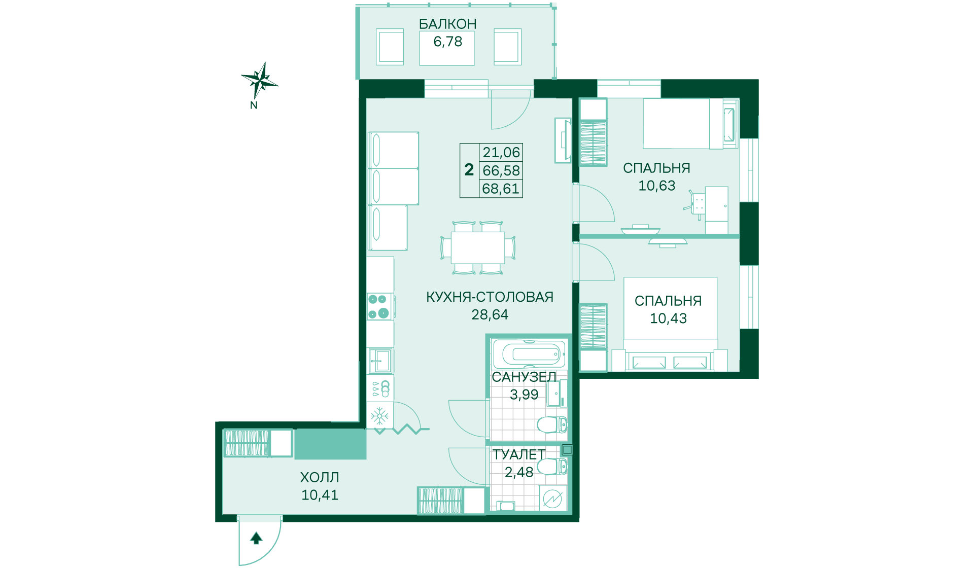 2-комнатная, 66 м² — ЖК ЖК Магнифика Резиденс (Magnifika Residence)