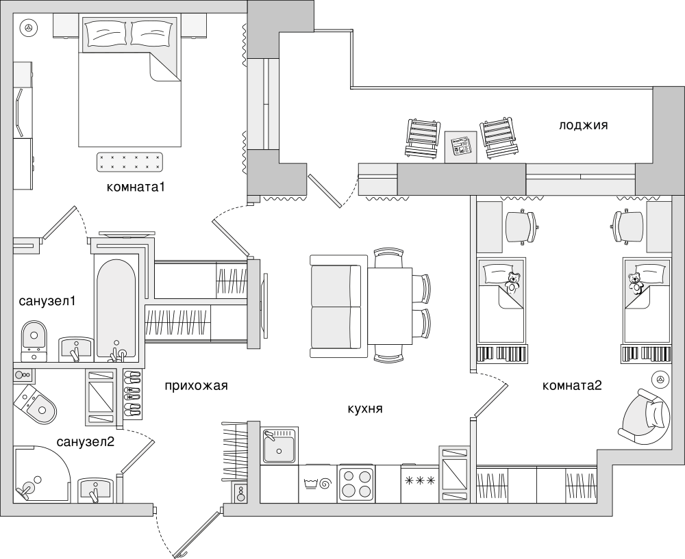 2-комнатная, 65 м² — ЖК ЖК Елизаровский