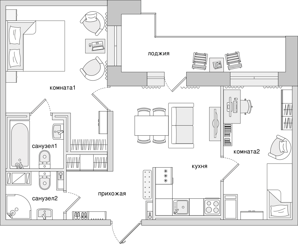 2-комнатная, 66 м² — ЖК ЖК Елизаровский