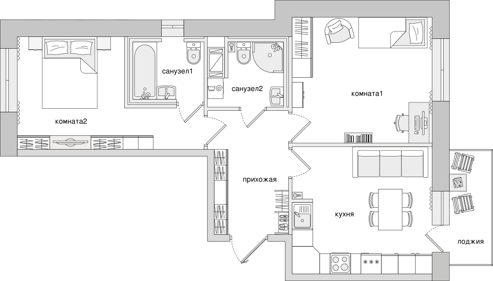 2-комнатная, 63 м² — ЖК ЖК Северный