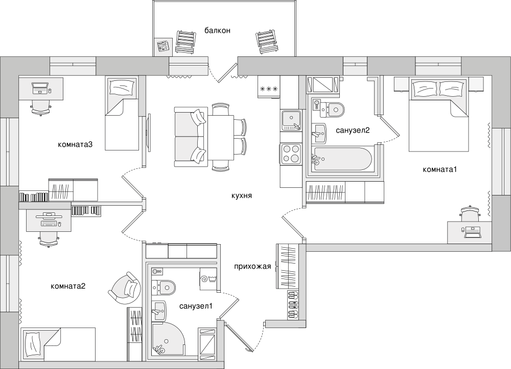 3-комнатная, 80 м² — ЖК ЖК Северный