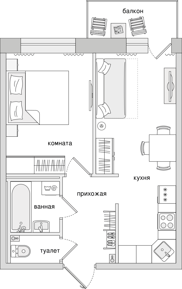 1-комнатная, 42 м² — ЖК ЖК Северный
