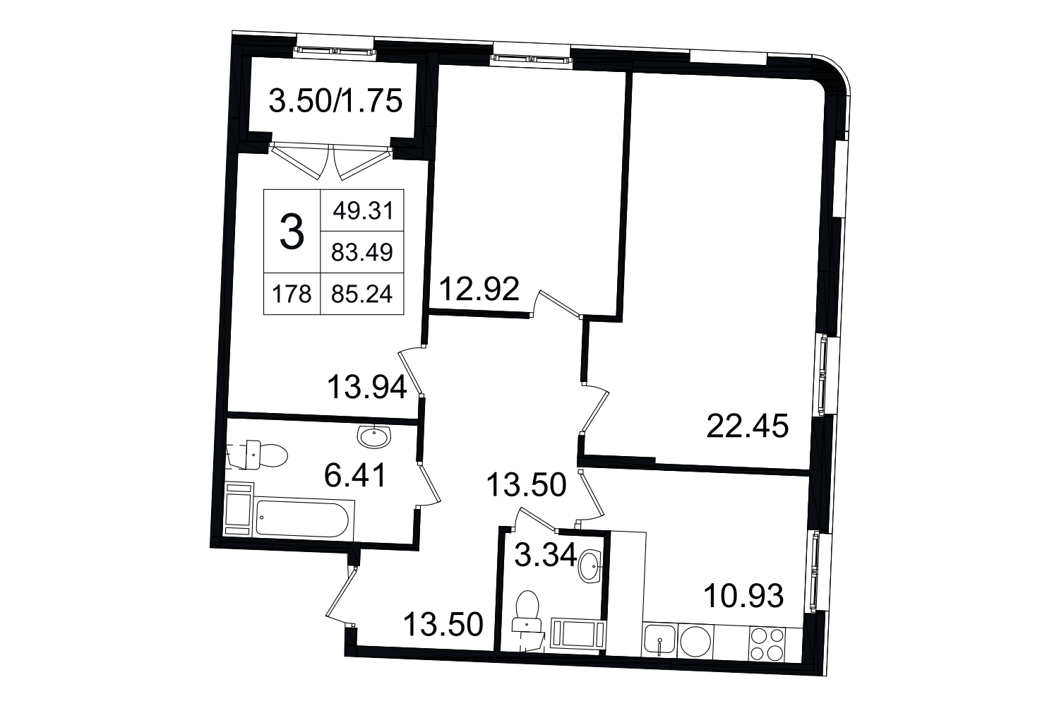 3-комнатная, 85 м² — ЖК ЖК Grand House (Гранд Хаус)