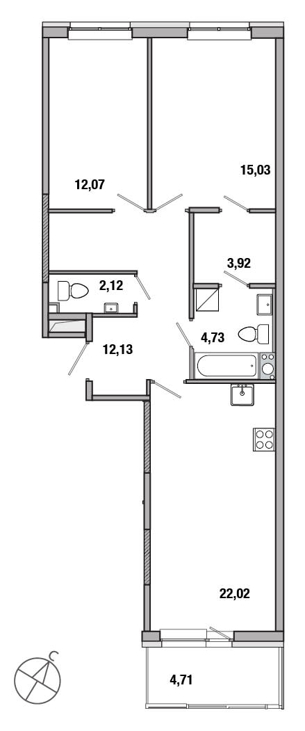 2-комнатная, 72 м² — ЖК ЖК ТАРМО