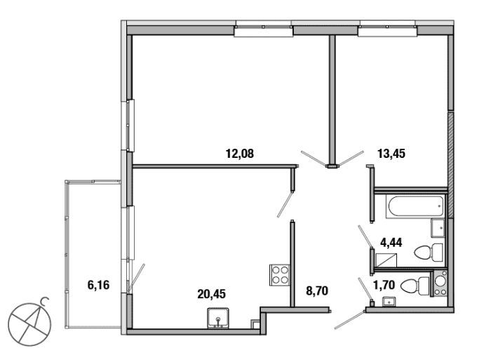 2-комнатная, 70 м² — ЖК ЖК ТАРМО