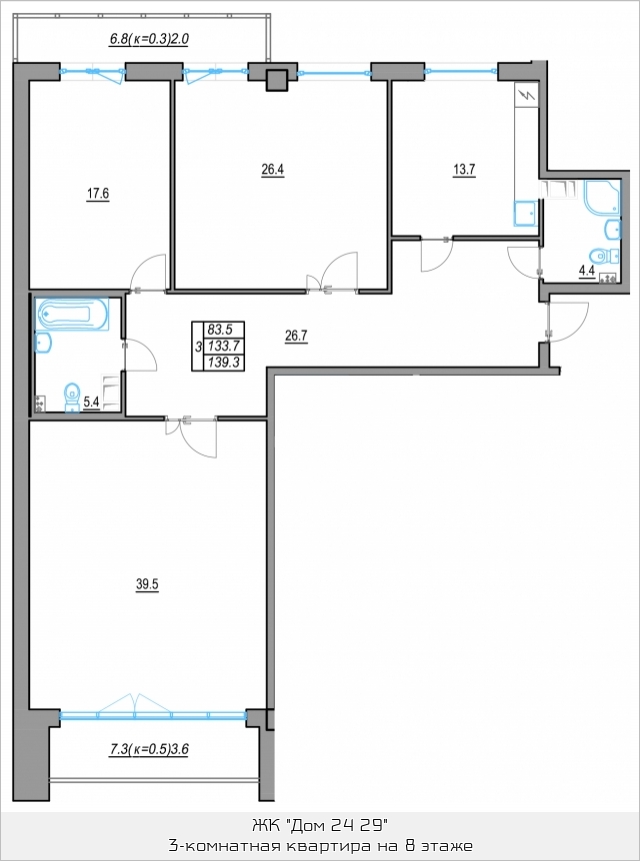 3-комнатная, 135 м² — ЖК Жилой дом 24 29