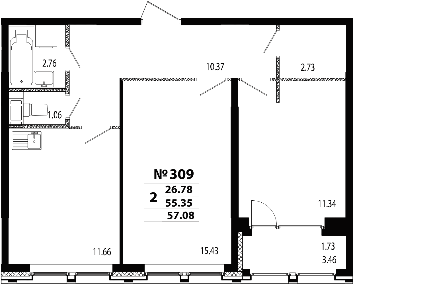2-комнатная, 57 м² — ЖК ЖК Лиговский сити - Второй квартал (Ligovsky City)