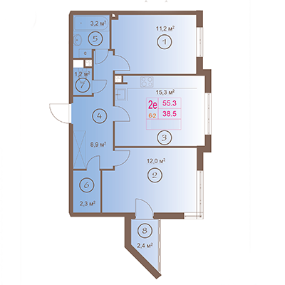 2-комнатная, 55 м² — ЖК ЖК Шоколад