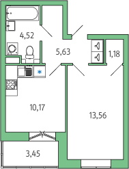 1-комнатная, 37 м² — ЖК ЖК Янила Драйв
