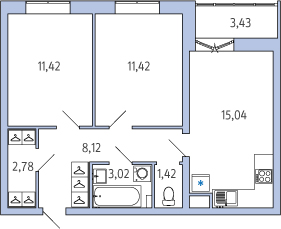 1-комнатная, 55 м² — ЖК ЖК Янила Драйв