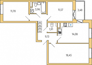 1-комнатная, 73 м² — ЖК ЖК Янила Драйв