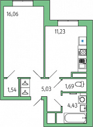 1-комнатная, 40 м² — ЖК ЖК Янила Драйв