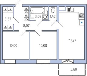 1-комнатная, 54 м² — ЖК ЖК Янила Драйв