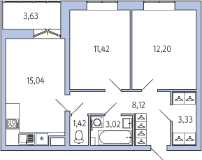 1-комнатная, 56 м² — ЖК ЖК Янила Драйв