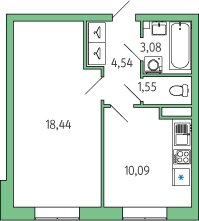 1-комнатная, 38 м² — ЖК ЖК Янила Драйв