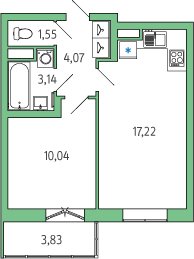 1-комнатная, 37 м² — ЖК ЖК Янила Драйв