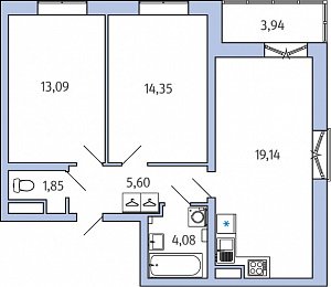 1-комнатная, 60 м² — ЖК ЖК Янила Драйв