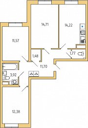 1-комнатная, 72 м² — ЖК ЖК Янила Драйв