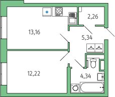 1-комнатная, 37 м² — ЖК ЖК Янила Драйв