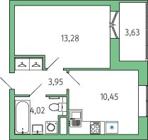 1-комнатная, 36 м² — ЖК ЖК Янила Драйв