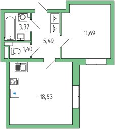 1-комнатная, 40 м² — ЖК ЖК Янила Драйв