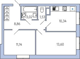 1-комнатная, 48 м² — ЖК ЖК Янила Драйв