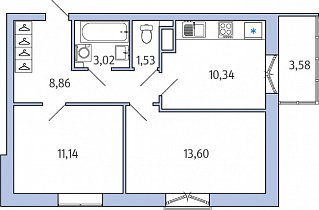 1-комнатная, 50 м² — ЖК ЖК Янила Драйв