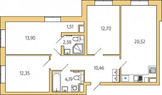 1-комнатная, 78 м² — ЖК ЖК Янила Драйв