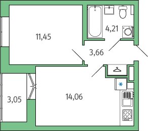 1-комнатная, 35 м² — ЖК ЖК Янила Драйв