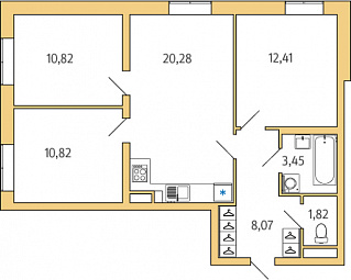 1-комнатная, 68 м² — ЖК ЖК Янила Драйв