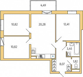 1-комнатная, 69 м² — ЖК ЖК Янила Драйв