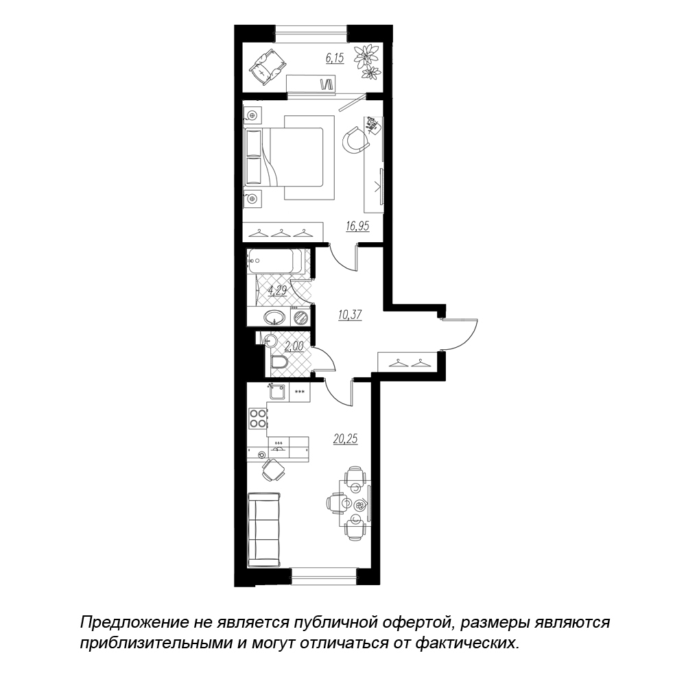 1-комнатная, 60 м² — ЖК ЖК Botanica (Ботаника)