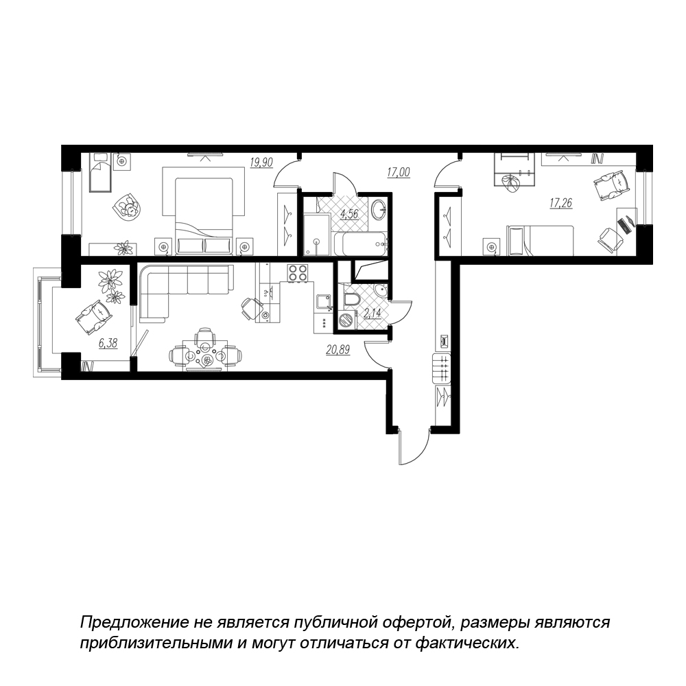 2-комнатная, 88 м² — ЖК ЖК Botanica (Ботаника)