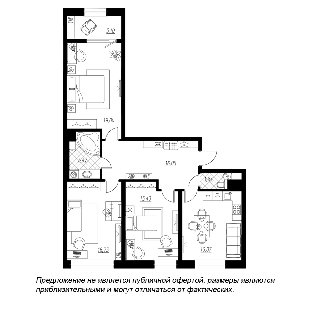 3-комнатная, 96 м² — ЖК ЖК Botanica (Ботаника)