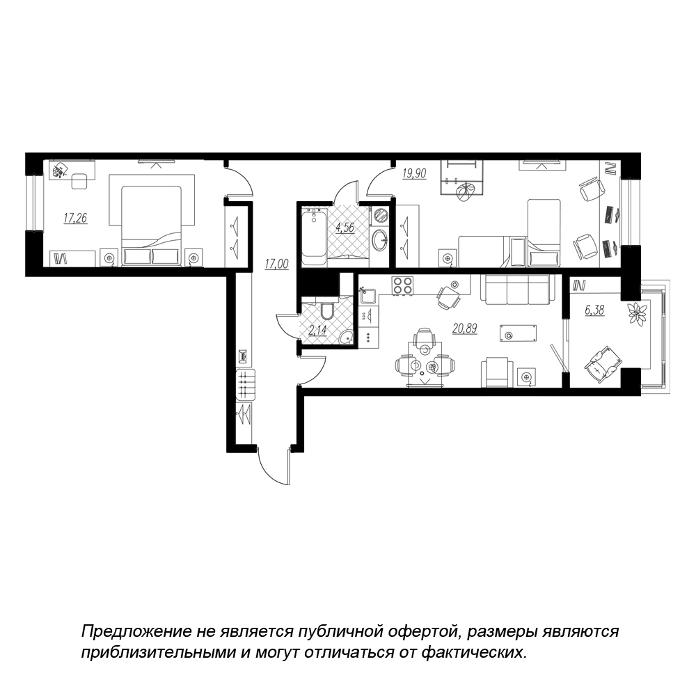 2-комнатная, 88 м² — ЖК ЖК Botanica (Ботаника)