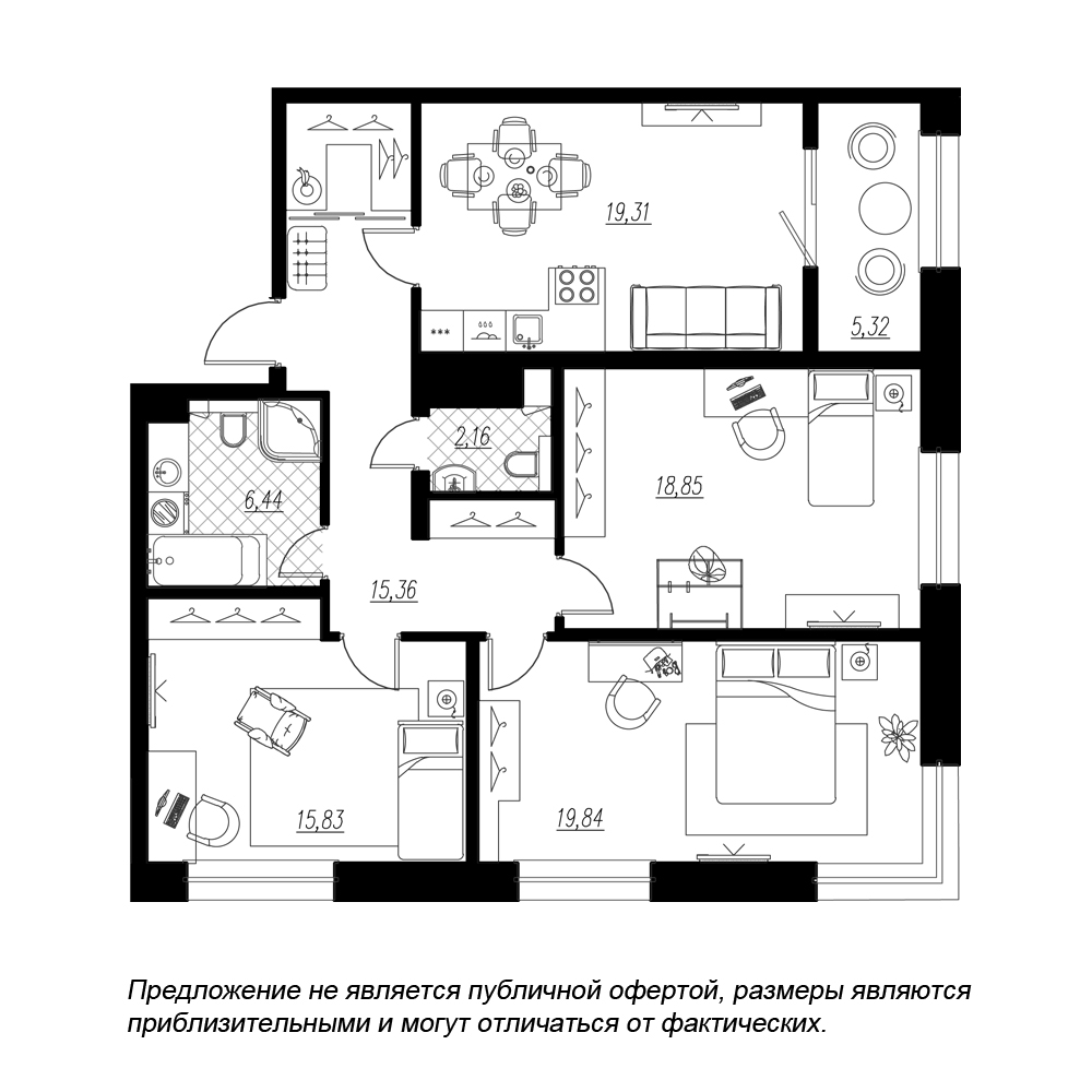 3-комнатная, 103 м² — ЖК ЖК Botanica (Ботаника)